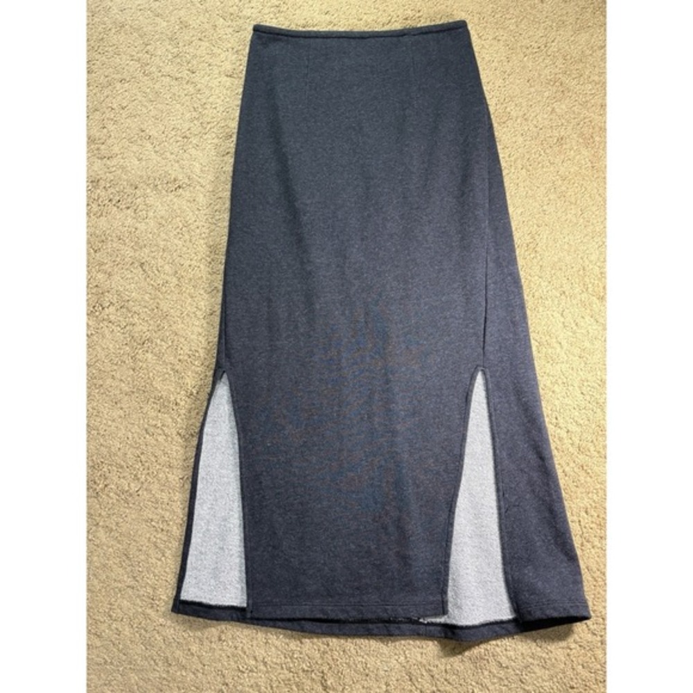 Free People Knit Maxi Skirt Women Small Leg Slits Charcoal Grey Cozy Chic